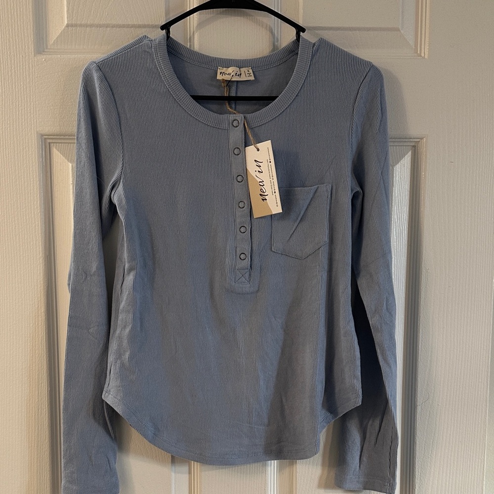 a new day Blue Long Sleeve Henley Top